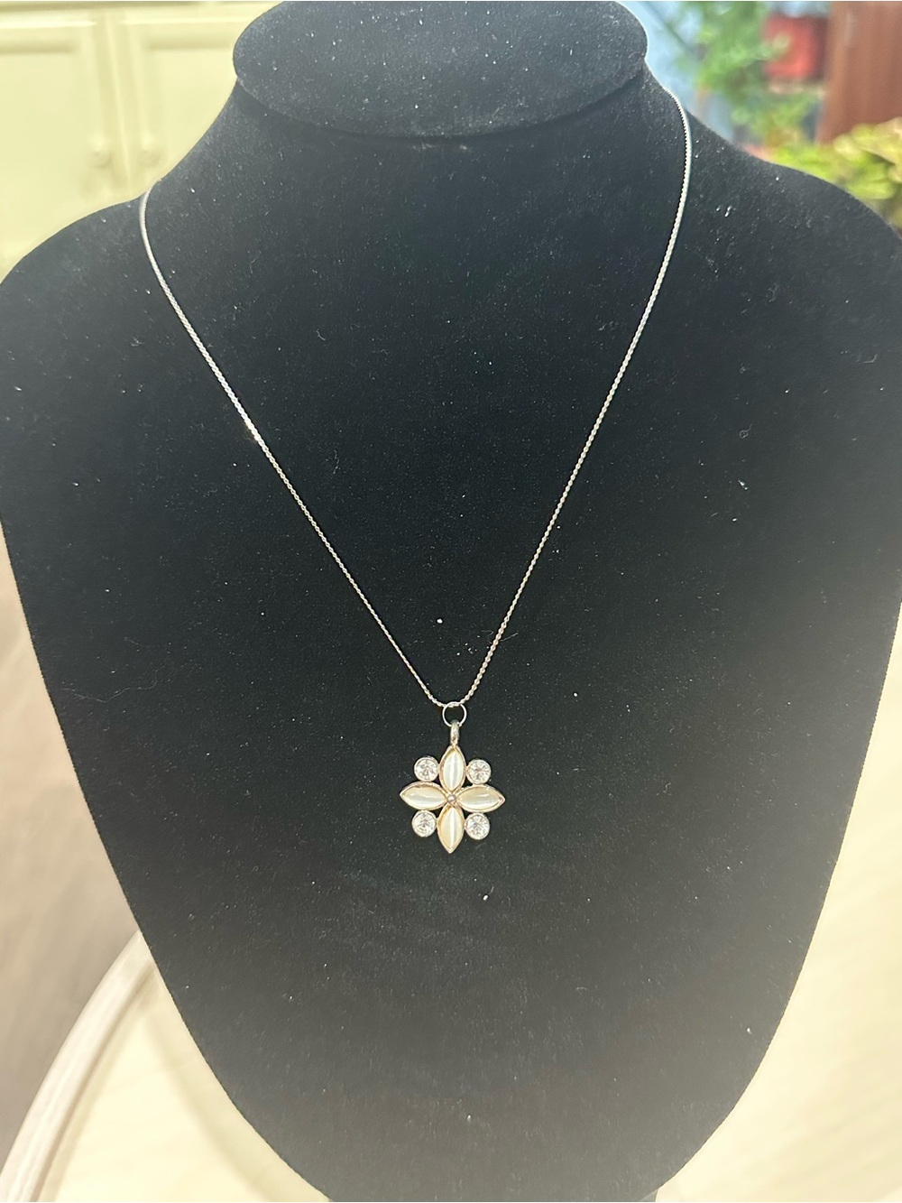 Dainty Flower Pendant Necklace in Pink and White on Silver Chain